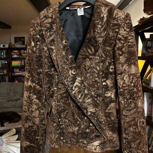 Vintage 80s Emanuel Ungaro Velvet Brown Metallic Floral Blazer